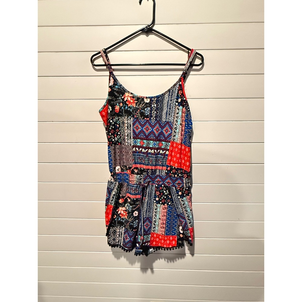 Eye Candy Womens XL Patchwork‎ Boho Floral Geometric Sleeveless Romper
